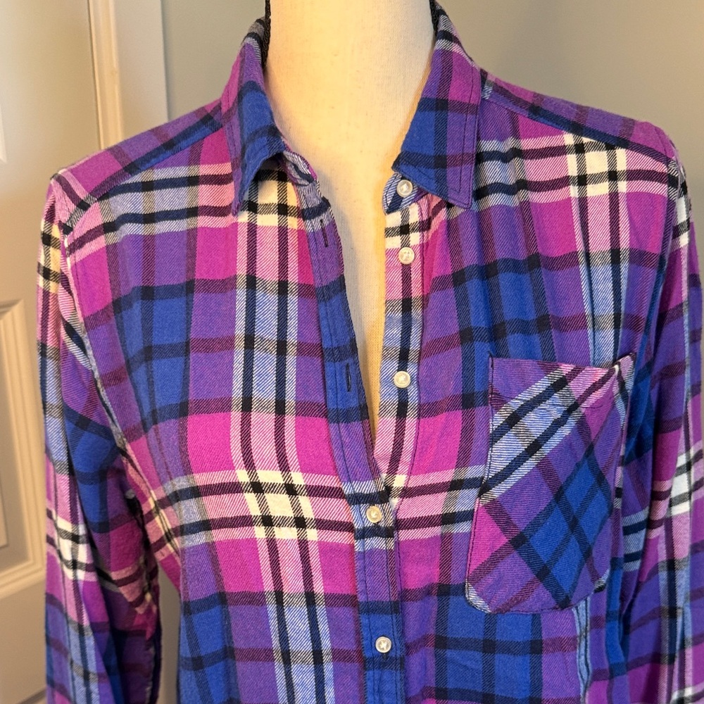 Express Purple & Blue Plaid Button-Down Shirt - Picture 2 of 5